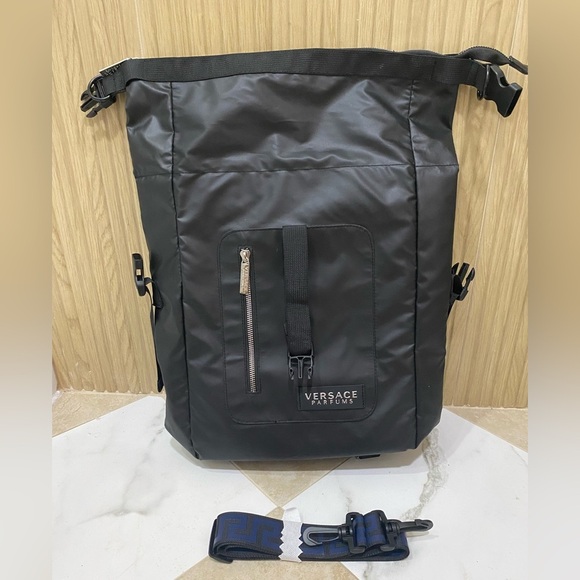 NWOT Versace Black Backpack with Blue Strap - Picture 1 of 9